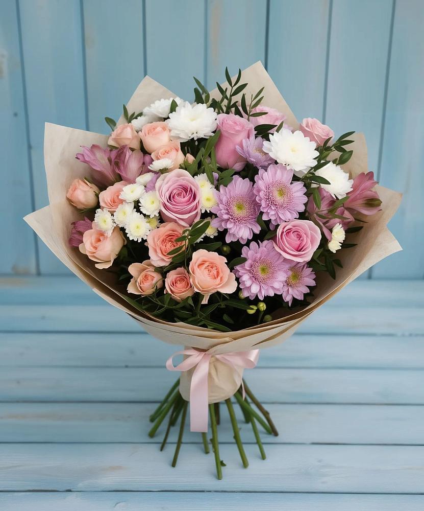 Букет цветов из: Хризантемы, Розы и Альстромерии в Устюжне