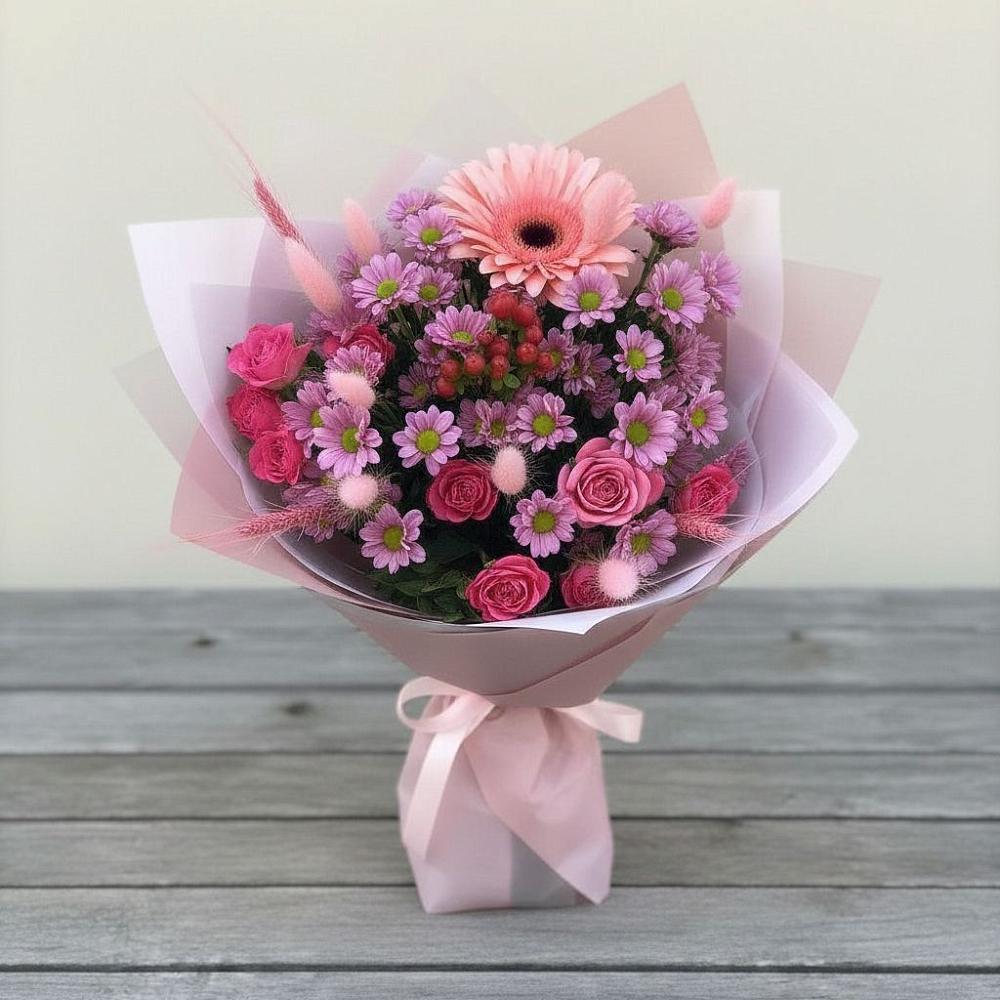 Букет цветов из: Розы, Герберы и Хризантемы в Устюжне