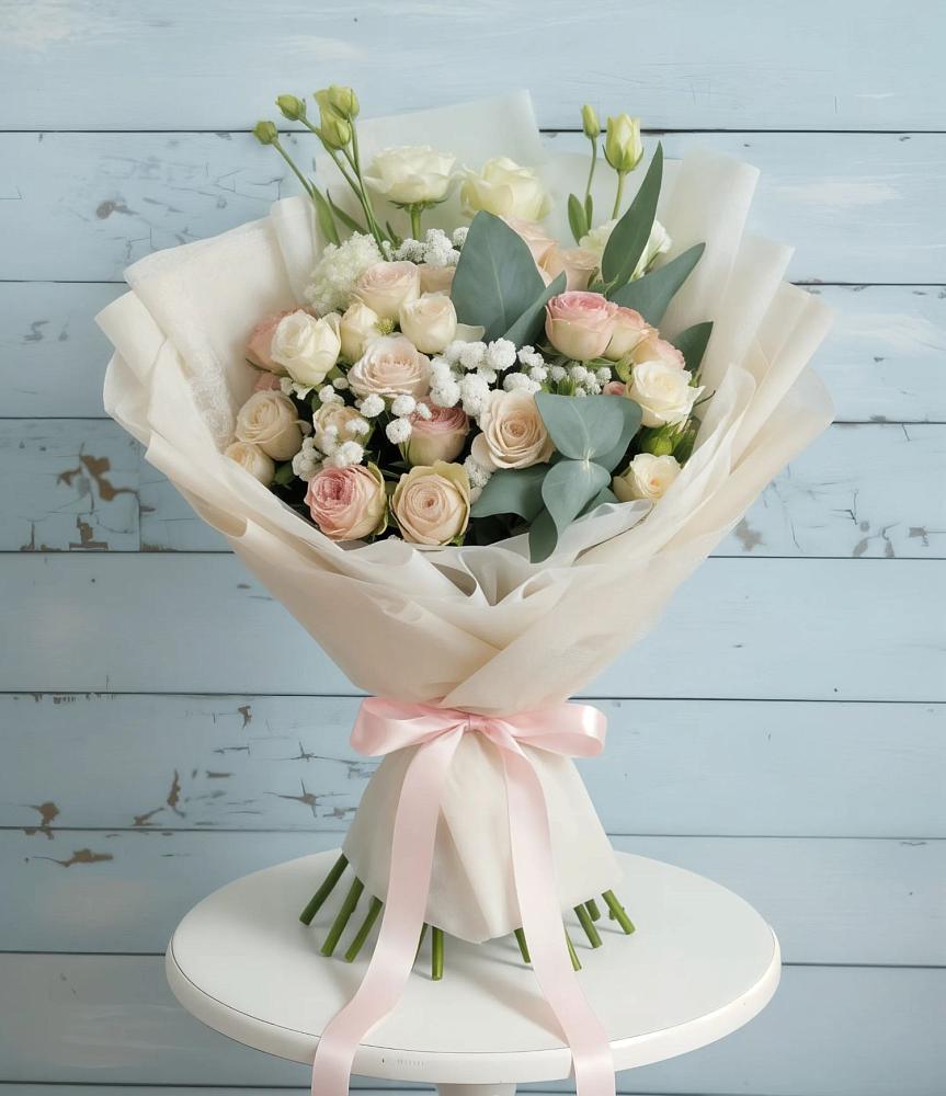 Букет цветов из: Розы и Лизиантусы в Устюжне