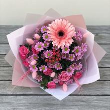 Букет цветов из:  Розы, Герберы и Хризантемы #REPLACE_PRED# Устюжне