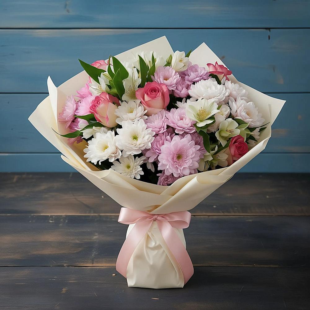 Букет цветов из: Хризантемы, Альстромерии и Розы в Устюжне